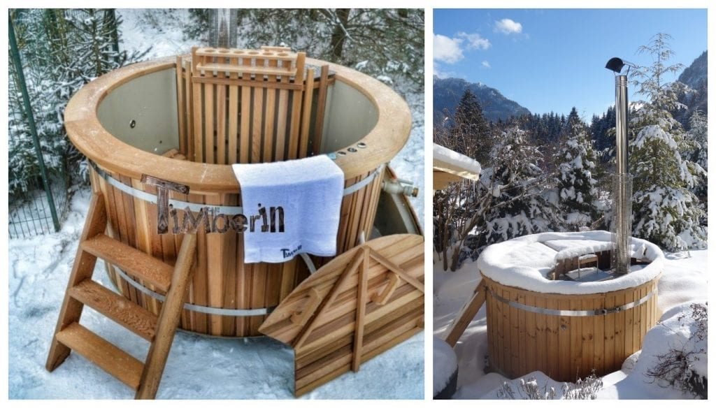 Wood fired hot tubs in winter