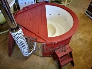 Fiberglass Lined Outdoor Hot Tub Integrated Heater With Wood Staining In Red (5)