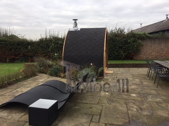 2 m small outdoor sauna Iglu with wood-fired "Harvia" heater, Peter Gales, Hertfordshire, UK