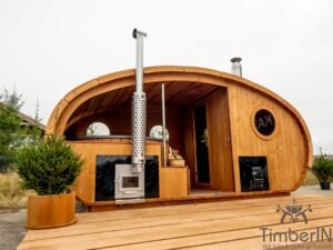 Outdoor oval sauna with an integrated hot tub (78)